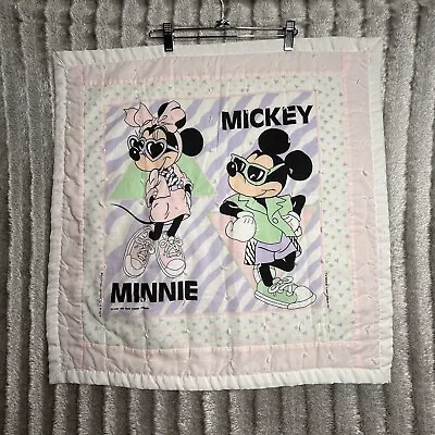 Vintage Baby Blanket Mickey Minnie Mouse Quilted 26x26 Multicolor • $27