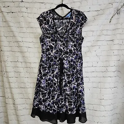 Simply Vera Wang Women's Black Water Color V Neck Cap Sleeve Tie Sash Dress  XL • $16.60