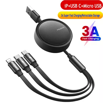 Mcdodo 3 In 1 Multi USB Cable Charger Retractable Charging Cord For IPhone/USB C • $12.99