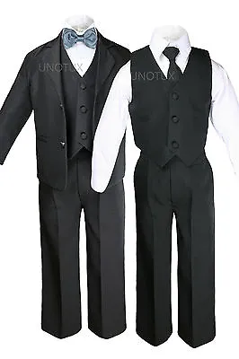 $50.99 • Buy Baby Toddler Boy Black Formal Wedding Party Suit Tuxedo + Color Bow Tie Free