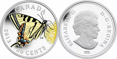 2013 CANADA 50 Cent Tiger Swallowtail Butterfly Colored Large Silver Plated Coin • $26.33