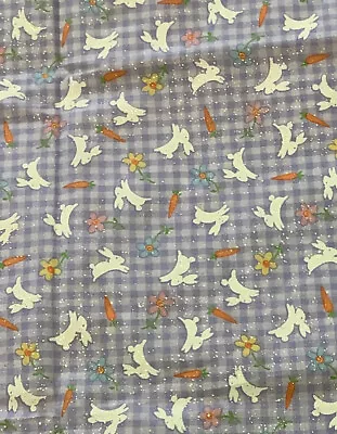 Bunnies Fabric Purple Gingham Light Sparkle Easter Traditions 27”x 45” Vintage • $10.97