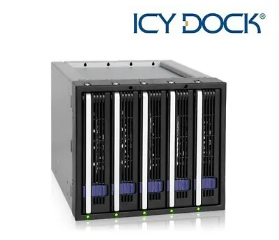 New ICY Dock FatCage MB155SP-B 5 Bay 2.5  3.5  SATA SAS SSD HDD Cage Mobile Rack • £199.99
