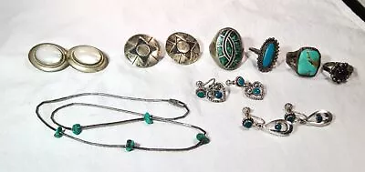 Vintage Sterling Silver Turquoise Southwest Jewelry - Lot Of 9 - K2070 • $190