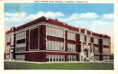 PARSONS KS Kansas  EAST JUNIOR HIGH SCHOOL Labette Co  C1940's Linen Postcard • $4.24