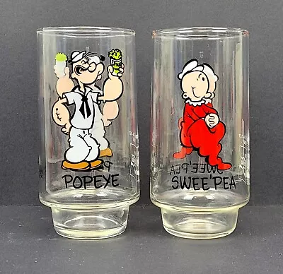 1975 King Features Coca Cola Coke Popeye & Sweet Pea Cartoon Glasses ~ DC • $27.95