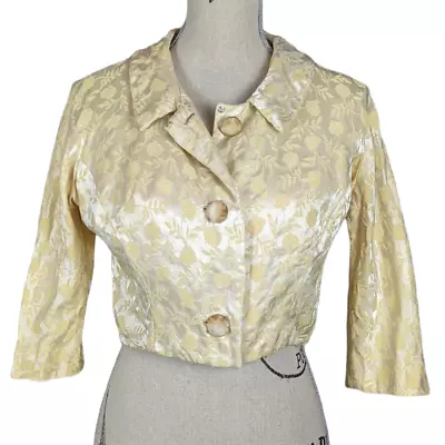 Vintage Handmade Jacquard Damask Cropped Jacket Yellow XS • $25