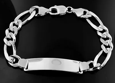 14k Solid White Gold Mens ID Figaro Link Bracelet  ID 30.30 Grams   8.5 Inches • $2025