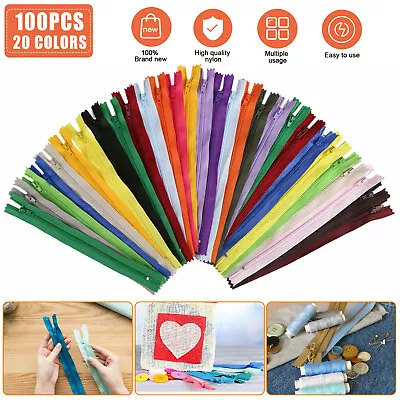 100Pcs 9  Nylon Coil Zippers Bulk For Sewing Tailor DIY Craft Assorted 20 Colors • $16.98