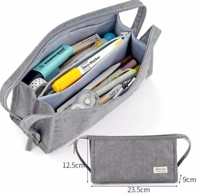 Large Volume Canvas Pencil Case Zipper Cosmetic Make-up 5 Pouch Phone Cable Bag • £7.49