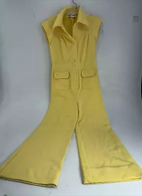 Vtg Melissa Lane Yellow Button Up Jumpsuit Retro Flare/Wide Leg Sz 6 AS IS READ • $49.95