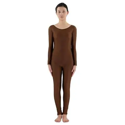 Adult Spandex Bodysuit Catsuit Dance Costume Stretch Unitard Jumpsuit Coffee M • £16.74