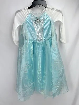 Disney Store Girls Frozen Elsa Blue Dress Costume Size 5/6 Musical Singing • $34