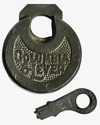 Antique/Vintage Columbia  6-Lever Push Key Pancake Padlock Works Has Key • $56