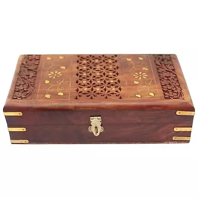 Beautiful Wooden Jewelery Box Women Jewel Organizer Hand Carvings Gift 10x6 Inch • $56.01