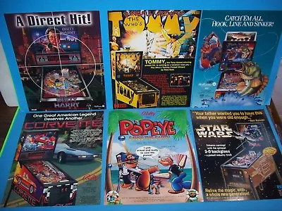 Pinball FLYER Lot Star Wars Corvette Dirty Harry Popeye Tommy Fish Tales #21 • $32.30