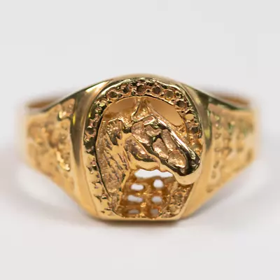 9ct 9K Yellow Gold Mens Equestrian Horseshoe Lucky Horse Ring. Brand New • £395.88