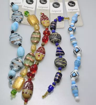 Lot Of   Bead Landing Lamp Work Bead Strands  Lampwork   Multi Color XB12 • $19.99