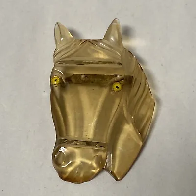 Vintage Amber Apple Juice Horse Head Mustang Equestrian Carved Lucite Pin Brooch • $95