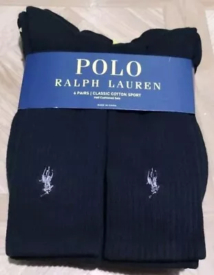 Polo Ralph Lauren Crew Socks 6 Pairs Classic Cotton Sport Men's 6-12.5 Black • $17.99