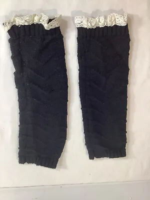 Knit Boot Cuffs Black W/White Lace Cable Knit One Size Fits Most  • £7.71