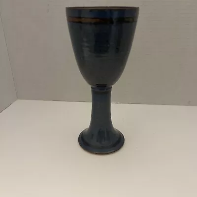 Unmarked Hand Made Art Pottery Goblet Blue • $10.95