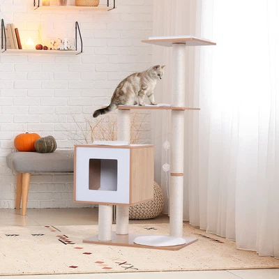 £65.99 • Buy Wood Cat Tree Scratching Post Kitten Climbing Activity Centre House Condo