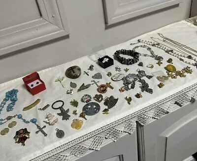 Vintage Lot Of Religious Catholic Jewelry (50+ Pieces) Brooches Necklaces Pins • $30