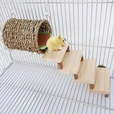 2Pcs Set Hamster Hanging Wooden Teeth Toy Staircase Tunnel With Mat Bed Pet  • £15.23