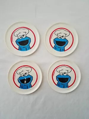 MUPPETS INC SESAME STREET 4 VINTAGE Cookie Monster Plastic Small Plates Pretend • $24.95