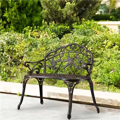 Patio Garden Bench Outdoor Park Bench Floral Cast Aluminum Furniture Backyard  • $95.99