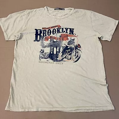 VINTAGE Brooklyn Motors Shirt Adult Extra Large Beige Motorcycle Bike Club Mens • $14.99