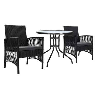 Gardeon Outdoor Furniture Dining Chairs Wicker Garden Patio Cushion Black 3PCS T • $220.51