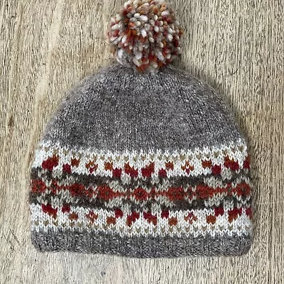 Pachamama Wool Bobble Hat Women’s One Size Hand Knitted In Nepal Fairisle • £11.99