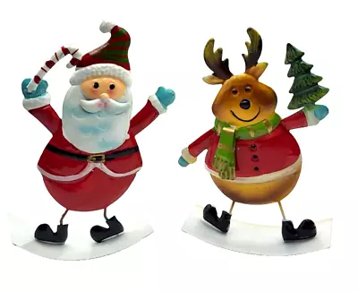 Metal Santa And Reindeer Rocking And Hanging Decorations 8  Tall Set Of 2 • $18.95