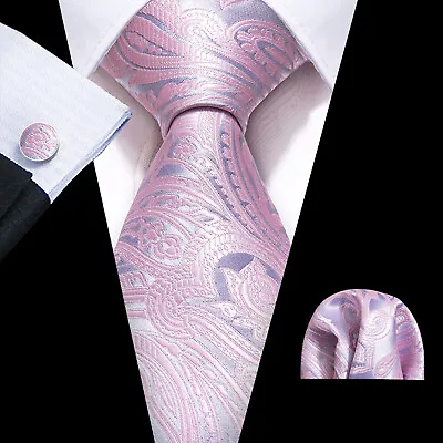 Men's Tie Silk Classic Wedding Necktie And Pocket Square Cufflinks Set Paisley • £9.59