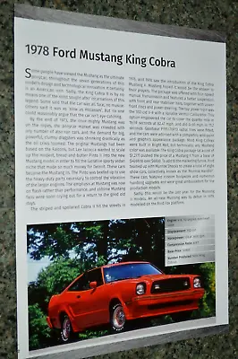 ★★1978 Mustang Ii King Cobra Info Spec Sheet Photo Feature Print 78★★2 • $9.99