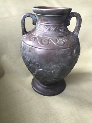 £30 • Buy Vintage Antique Stoneware Teracotta Vase Unusual Bronze Effect
