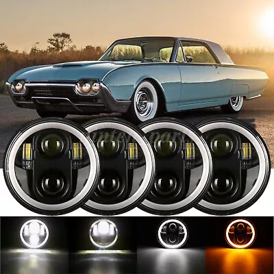 For 1958-1976 Ford Thunderbird 4pcs 5.75  5-3/4  Black LED Headlights Hi Lo Beam • $77.99