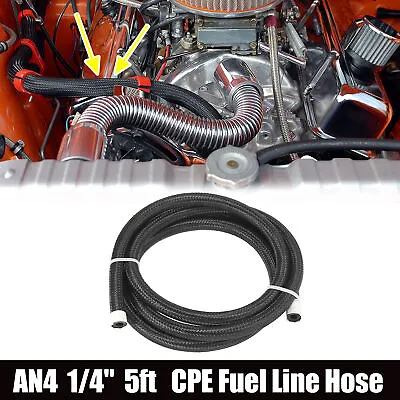 5ft AN4 1/4  Universal Braided Nylon Stainless Steel CPE Oil Fuel Gas Line Hose • $21.99