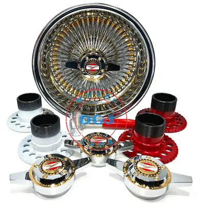 14x7 Zenith Style Lowrider Wire Wheels 100 Spoke Chrome Ring Gold Nipples & Hub • $2399.99