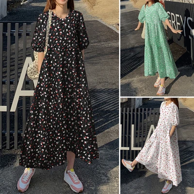 ZANZEA 8-24 Womens Hawaiian Summer Hippie Vacation Casual Flare Long Dress PLUS • $22.47