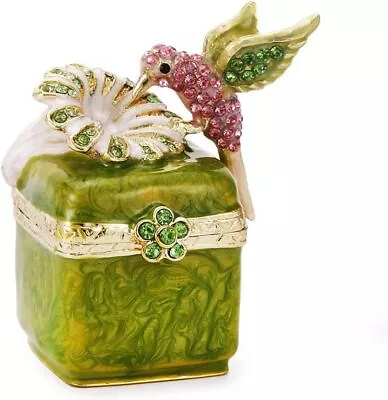 Bejeweled Enameled Animal Trinket Box/Figurine With Rhinestones- (Humming Bird) • $44.99