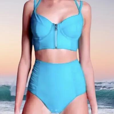 $148 Miraclesuit Bikini Top 10 Jade Underwire FNT Zip Long Line Adjustable Swim • $45.05