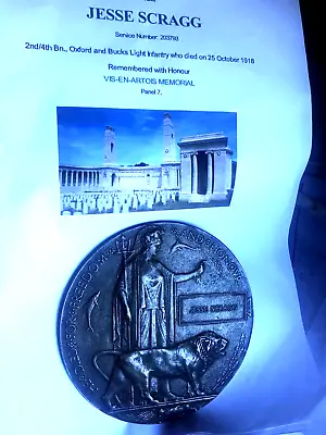 £85 • Buy Unique Death Plaque  Jesse Scragg  Oxford & Bucks L.i.  K-i-a 25.10.18 No Medals