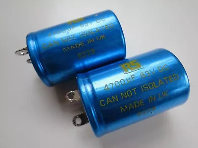 2 X RS Components Radio Spares Electrolytic Capacitors 4700uF 63 Volts 8229 • £10