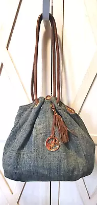 Michael Kors Marina  Canvas Drawstring Tote Shoulder Bag In Washed Denim Blue  • $39.99