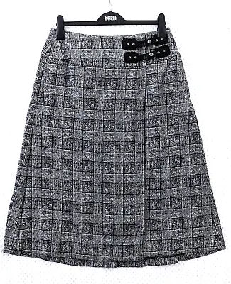 M&S Pleated Kilt Skirt Sz 12 - Black Mix Midi Prince Of Wales Style Check Buckle • £13.99
