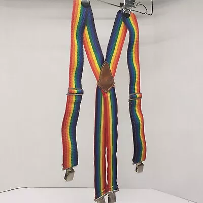 Vintage Rainbow Suspenders Adult Clip On Style Mork & Mindy 2  Wide Mens • $18.99