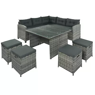 9-Seater Outdoor PE Rattan Garden Patio Furniture Set Dining Set Lounge Grau • £539.98